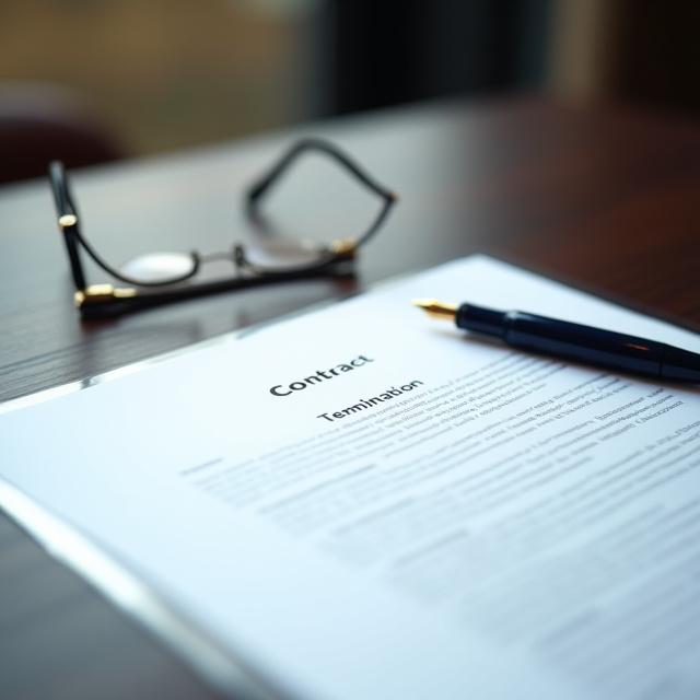 Close up of a legal professional reviewing a commercial contract with focus on termination clauses